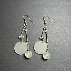 Boho Chic Stylish Matte Clear Coin Disc & Orb Beaded Dangle Drop Earrings 3"